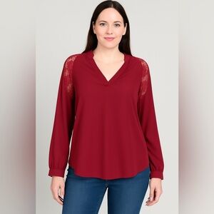 Xhilaration Red Embellished Long Sleeve Blouse